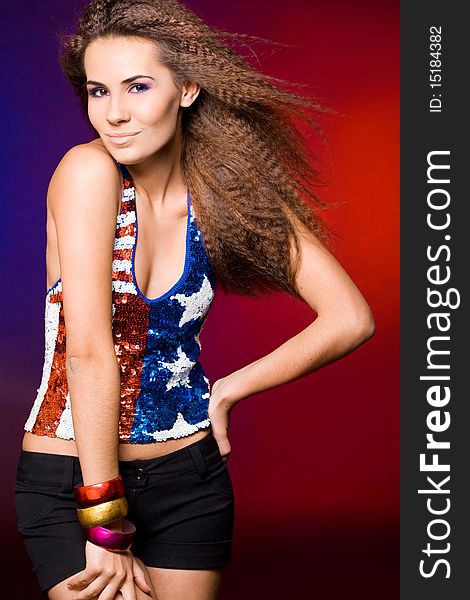 American woman in colored background