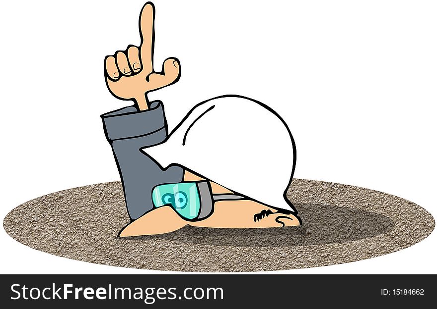 This illustration depicts a construction worker with just his head and one arm sticking out of the ground. This illustration depicts a construction worker with just his head and one arm sticking out of the ground.