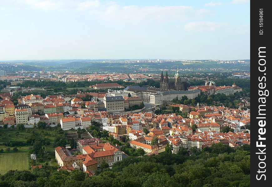 View of the historic capital Prague and the Prague castle