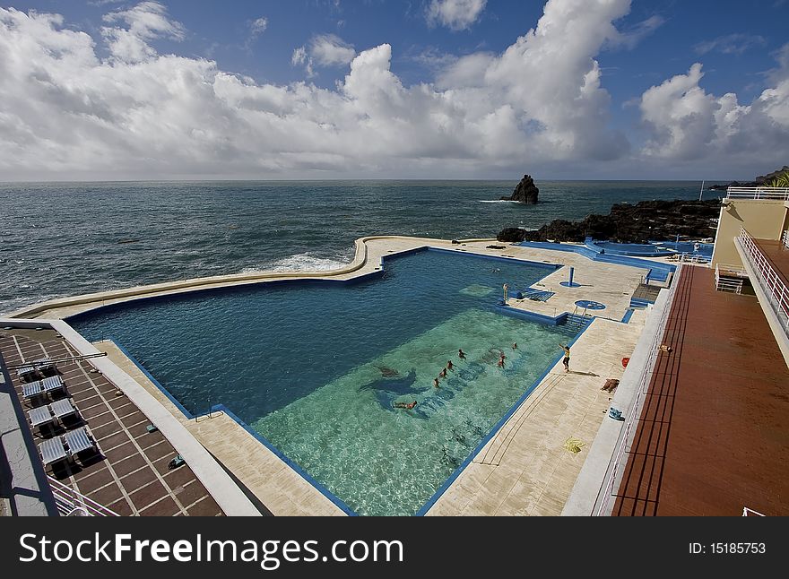 Blue Swimming Pool near the Atlantic ocean