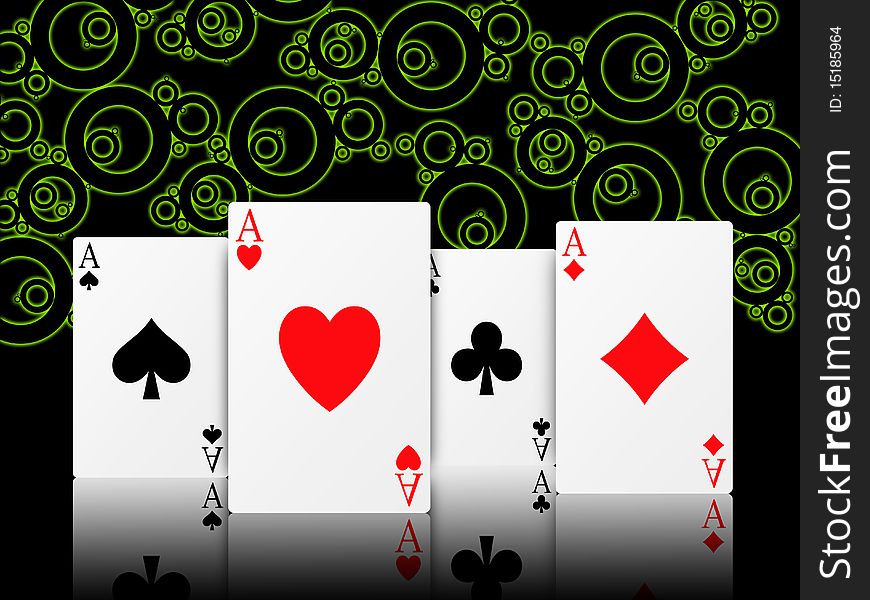 Aces poker with reflection on black abstract background. Aces poker with reflection on black abstract background