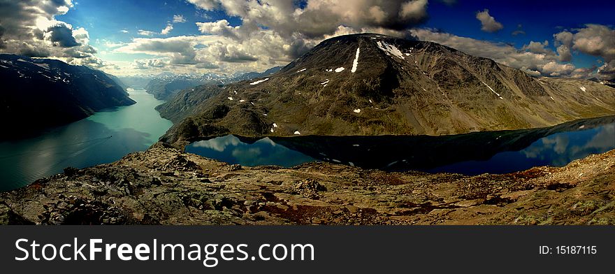 Stitched Panorama, Gjende lake in Jotunheimen national park, Norway