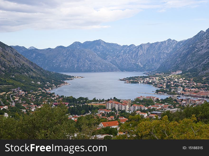 View of Kotor town and Kotor bay from the mountain road, Montenegro