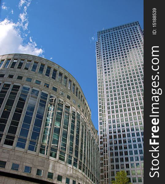 Skyscrapers at Canary Wharf in London. Skyscrapers at Canary Wharf in London.