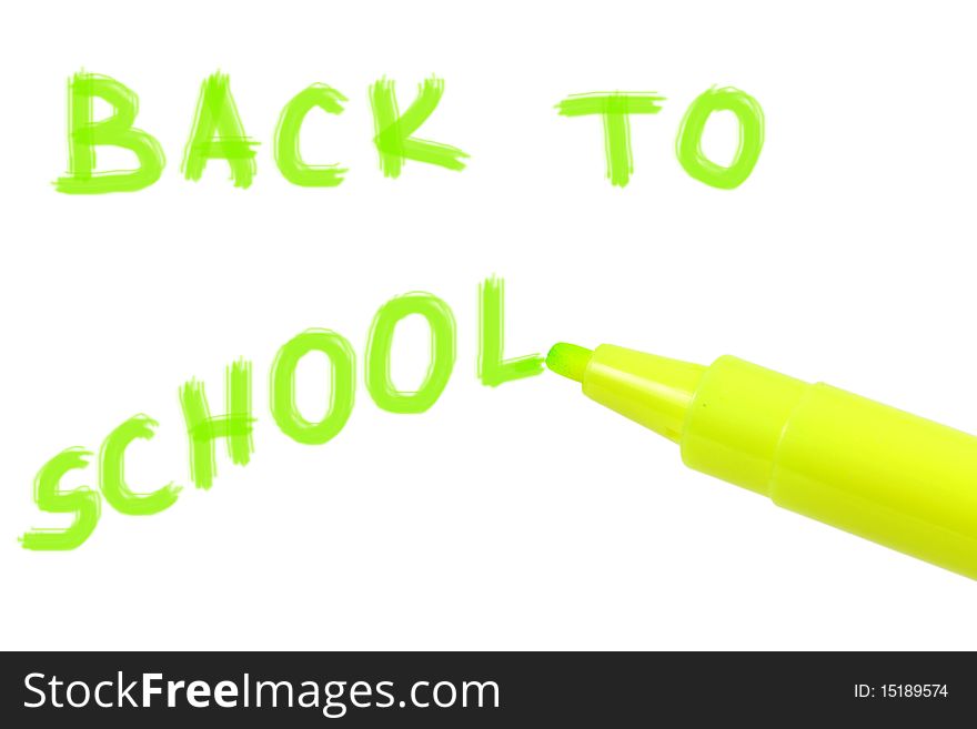 Marker green writing -back to school on a white background