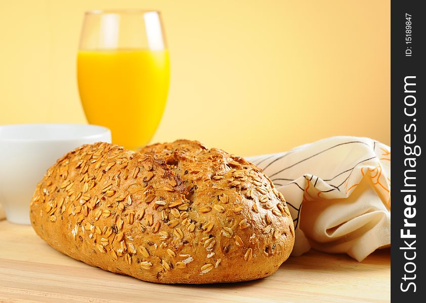 Fresh homemade whole grain bread with juice. Fresh homemade whole grain bread with juice.