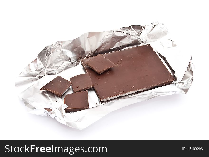 Broken chocolate on a foil