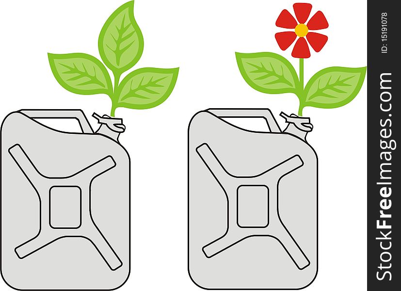 can with ecological clean fuel from which grows plant. can with ecological clean fuel from which grows plant