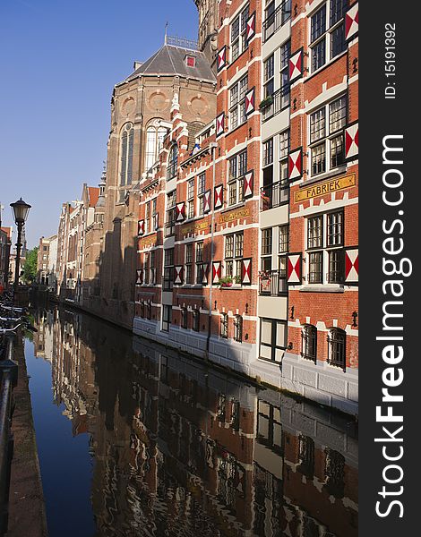 Amsterdam typical houses on a blue sunny day