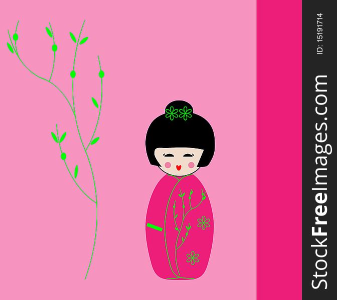 Japanese Geisha Kokeshi Dolls Card