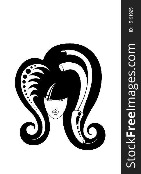 Illustration of girl with hairdressing accessories in her hair. Illustration of girl with hairdressing accessories in her hair