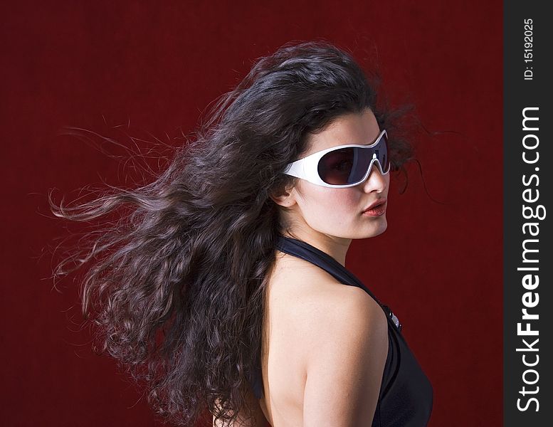 Summer Girl Long Beautiful Hair And Sunglasses