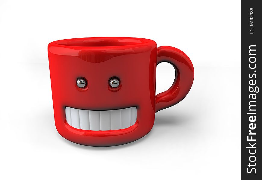 Red smiling cup on the white