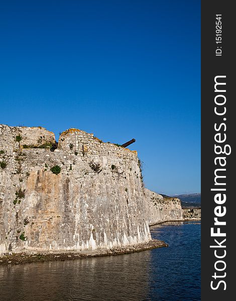 Wall of the Saint Mavra's Castle at Lefkada in Greece