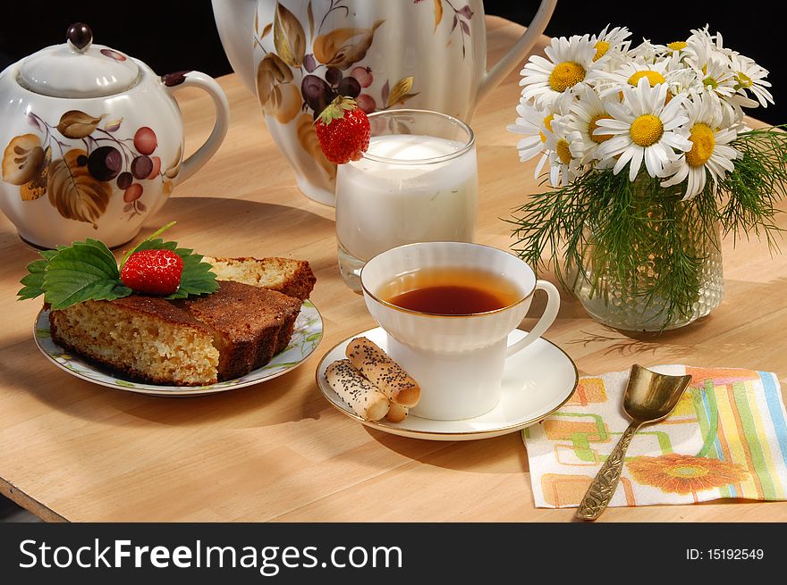 Years breakfast in village 
 at white background