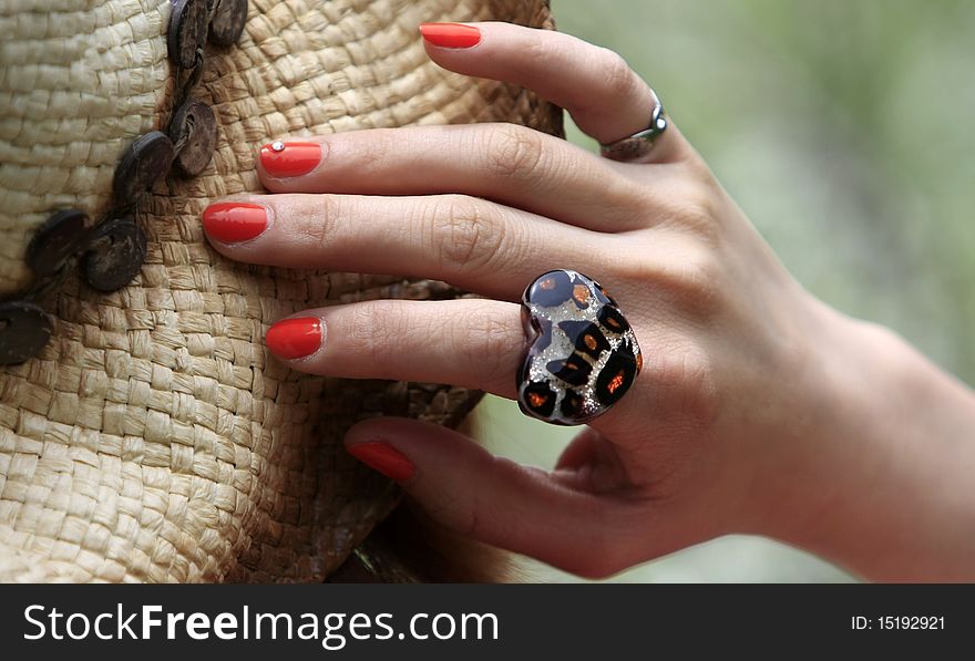 Woman hand feel the bongrace elegantly.