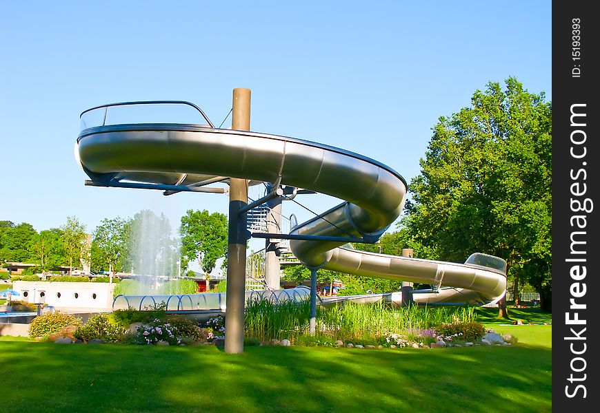 Metal aquapark constructions in swimming-pool