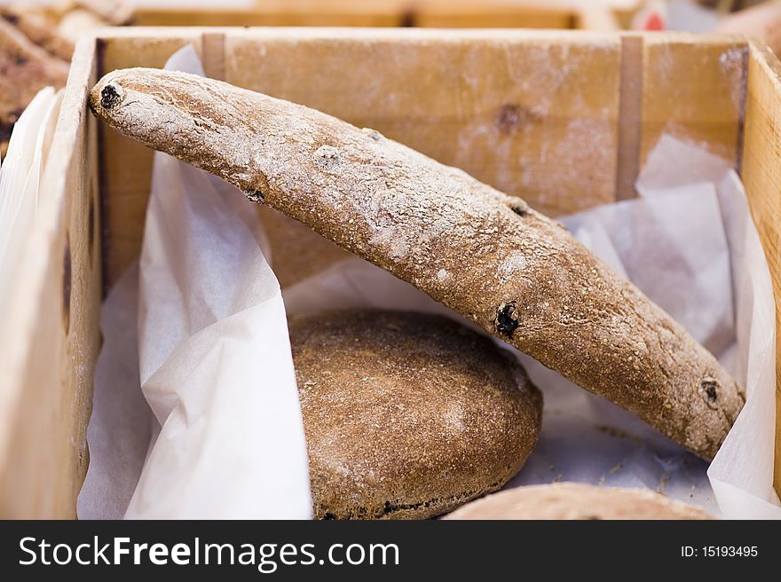 Fresh loaves of bread at a farmers market. Fresh loaves of bread at a farmers market