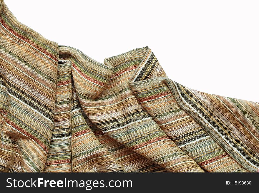 Nice striped multicolored cotton fabric isolated on white with clipping path. Nice striped multicolored cotton fabric isolated on white with clipping path