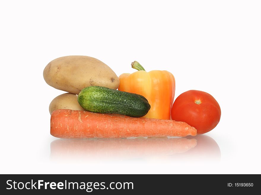 Set of various raw vegetables isolated on white background with clipping path