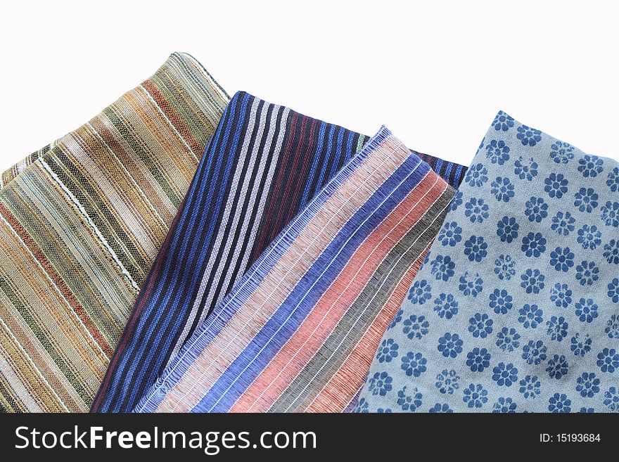 Set of nice various fabric isolated on white background with clipping path