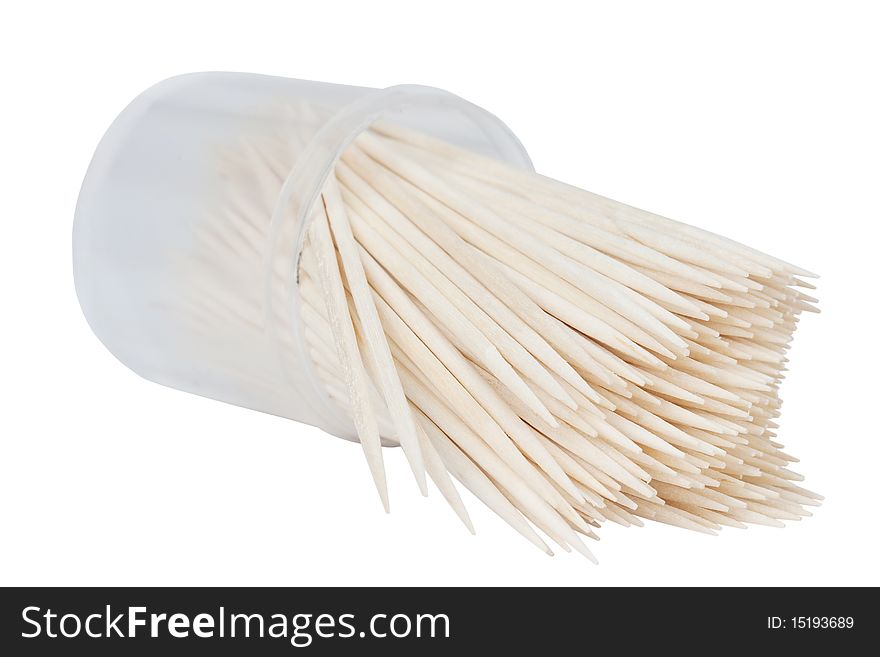 Wooden toothpicks isolated on a white background