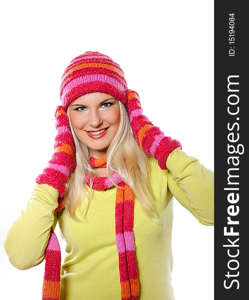 Pretty funny woman in hat and gloves