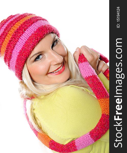 Pretty funny woman in hat and gloves