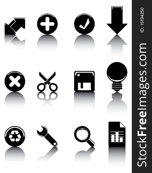 Black and white icons set for multiply use. Black and white icons set for multiply use.