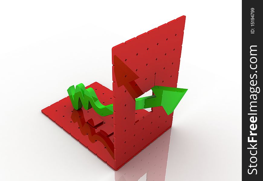 3d graph showing rise in profits or earnings / illustration