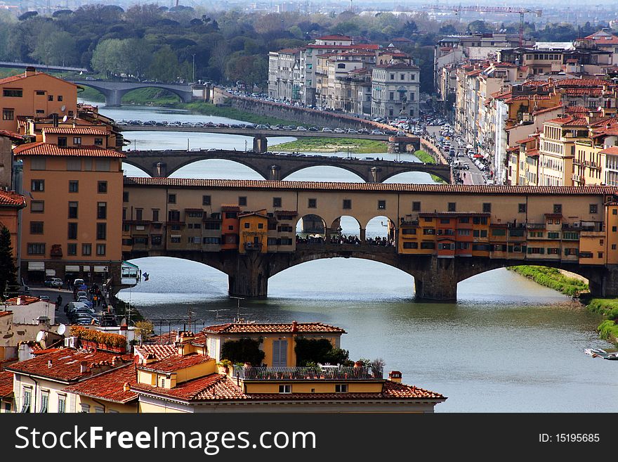 Florence, capital of Tuscany. The famous bridge over the river Arno. Florence, capital of Tuscany. The famous bridge over the river Arno.