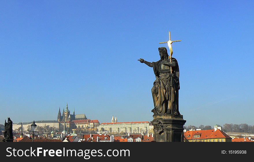 St. John the Baptist statue on the Charles Bridge in Prague. St. John the Baptist statue on the Charles Bridge in Prague
