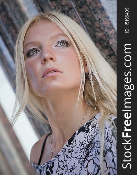 Portrait of young blond fashion woman outdoor. Portrait of young blond fashion woman outdoor