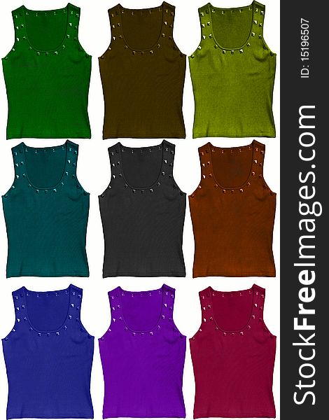 Tank tops in bright colors isolated on a white background