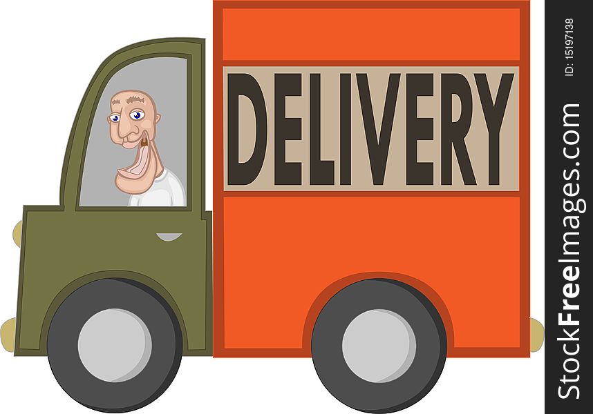 Vector illustration of a delivery truck with a happy driver. Vector illustration of a delivery truck with a happy driver