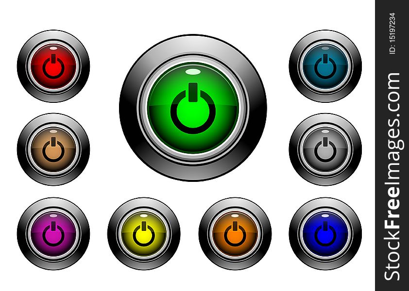 Power button with many color and isolated over white. Power button with many color and isolated over white