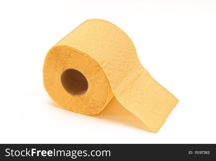 Yellow toilet paper isolated on white