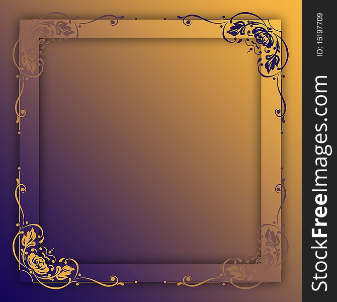 Yellow and violet background with  ornamental decorative frame