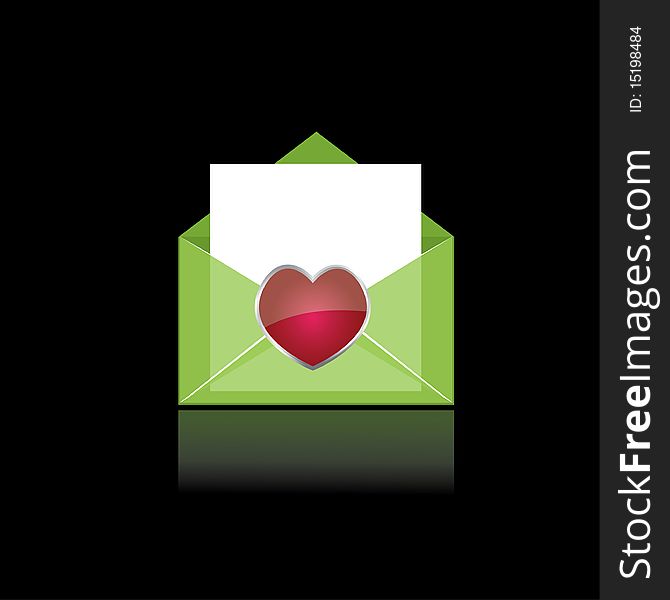 Colorful green mail with heart and white paper for you  . vector illustration