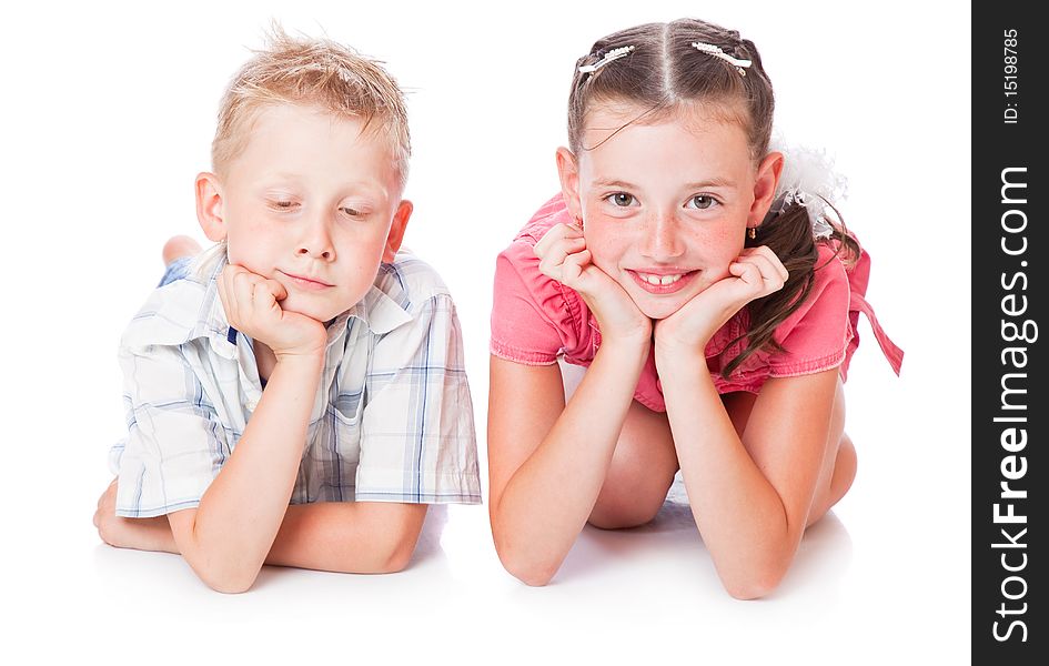 Brother and sister. Isolated on white background