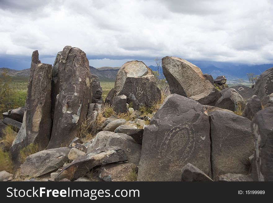 Outcrop of petroglyph rocks