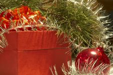 Gift Box And Christmas Ball Royalty Free Stock Photos