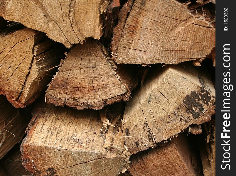 Close-up of stacked and chopped firewood