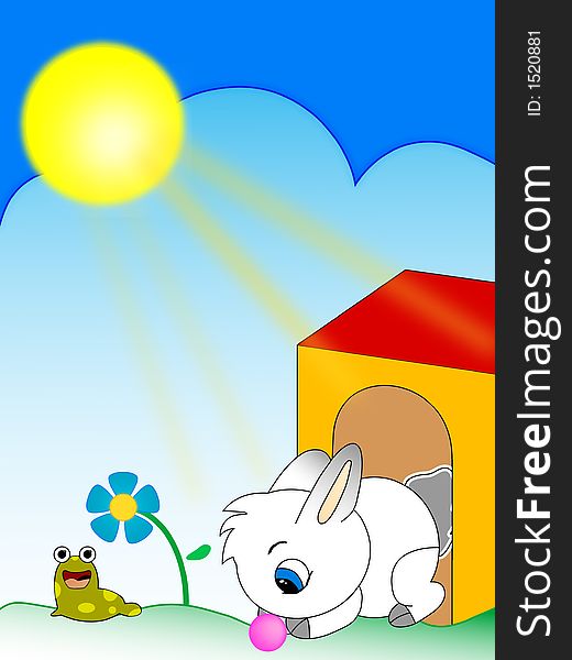 Illustration about a rabbit and a slorg in a farm. Illustration about a rabbit and a slorg in a farm.