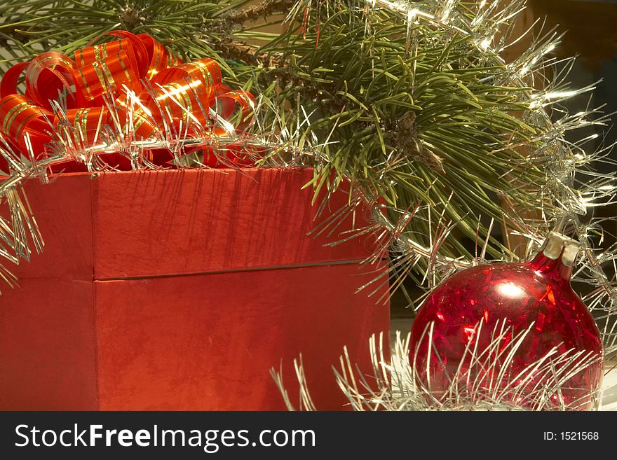 Gift box and christmas ball