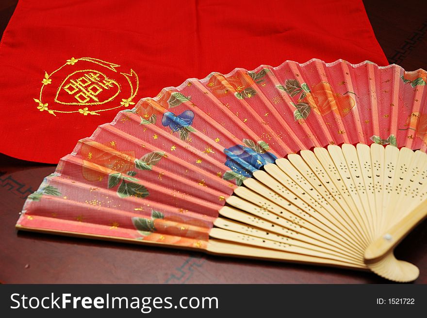 Oriental chinese traditional fan and handkerchief. Oriental chinese traditional fan and handkerchief