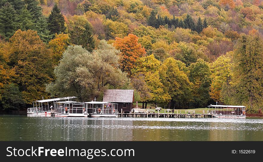 A boat harbor of litle lake in Plitvice natural park. A boat harbor of litle lake in Plitvice natural park
