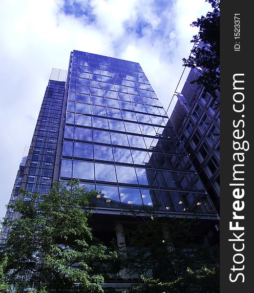 A modern glass office building in central London. A modern glass office building in central London.