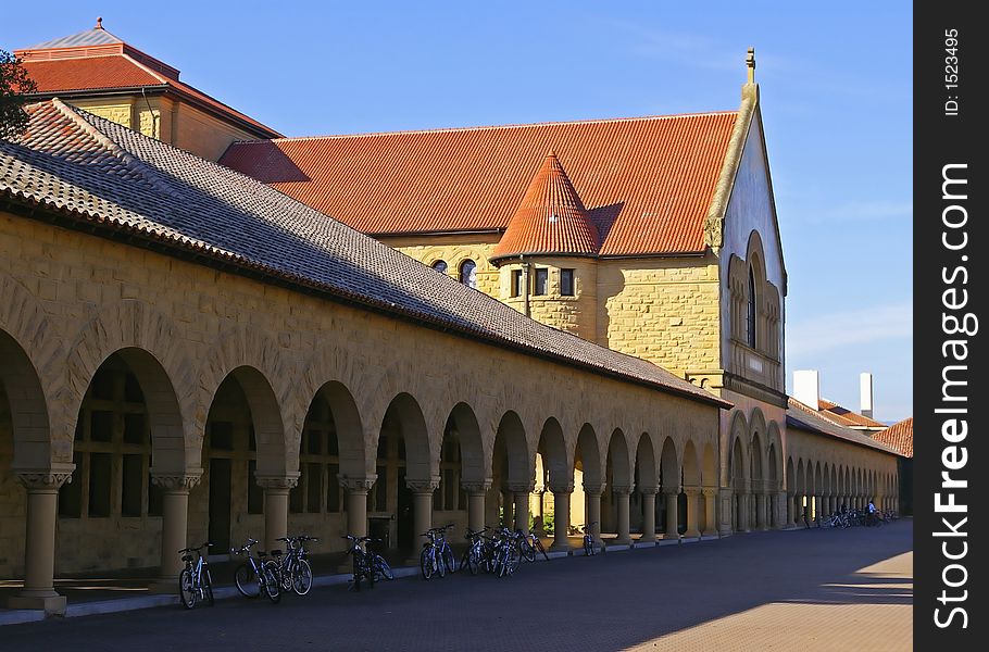 Architectural details, columns perspective at Stanford University church, California