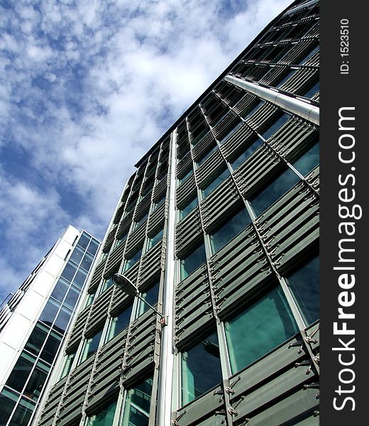 A modern glass office building in central London. A modern glass office building in central London.